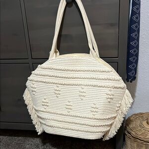 Cream Fringe Tote Bag Shade & Shore